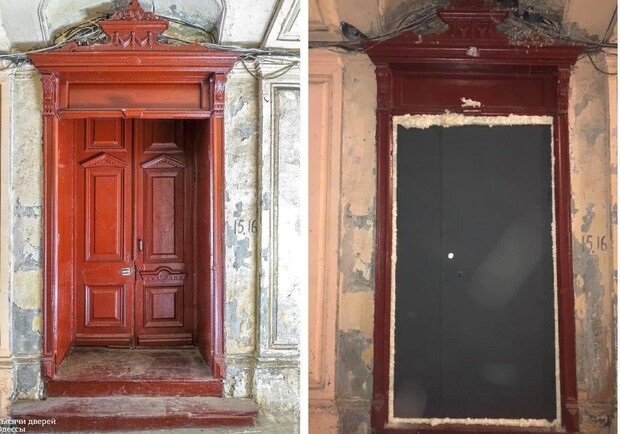 Ремонт по-одесски: в центре города старинную дверь изуродовали металлом