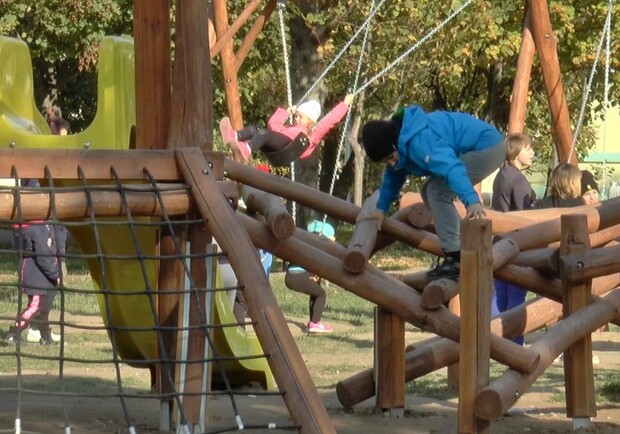 В Полтаве из деревянных колод построили детскую площадку