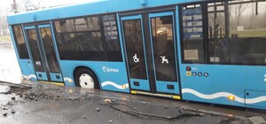 Приехали: на Мануйловском проспекте троллейбус застрял в ливневке