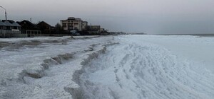 В Кирилловке Азовское море затянуло льдом (фото)