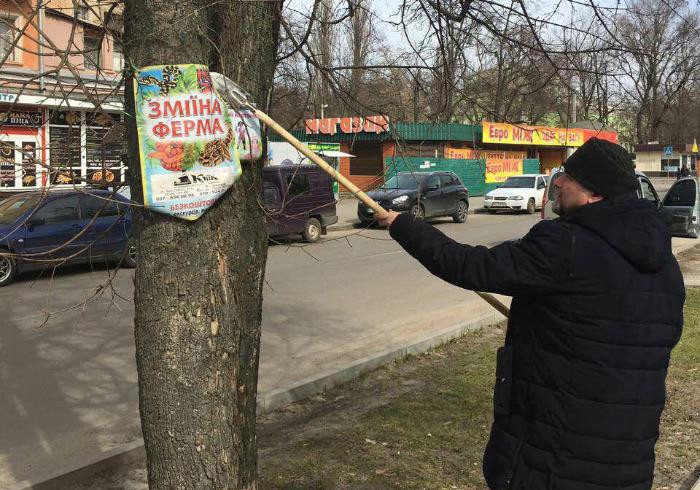 В Полтаве коммунальщики срывают незаконную рекламу/Фото: Полтавщина