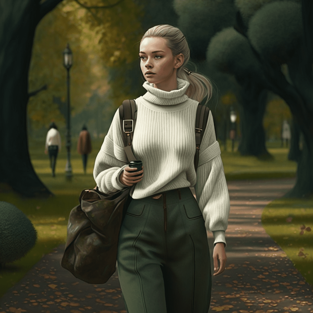 Белый свитер с широкими брюками