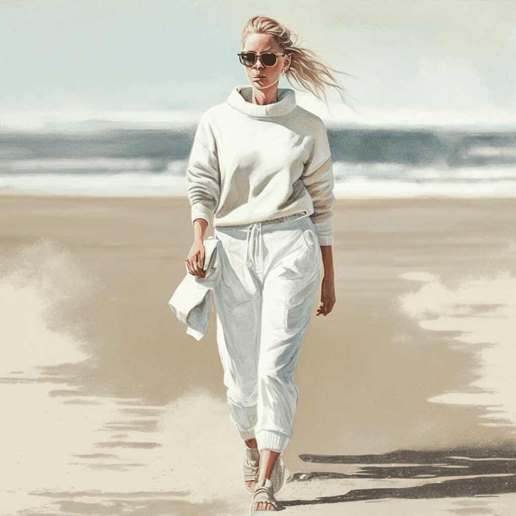 Белый свитер с белыми брюками