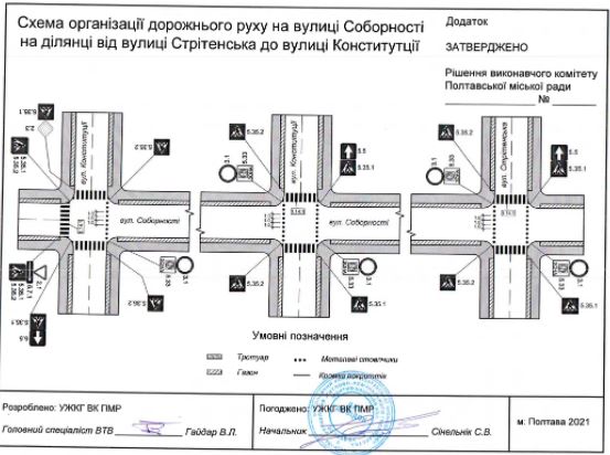 Схема движения по улице Соборности в Полтаве