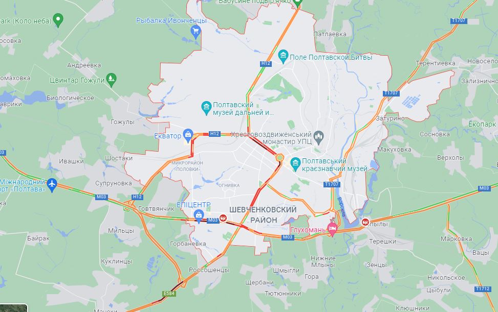 В центре Полтавы большие пробки