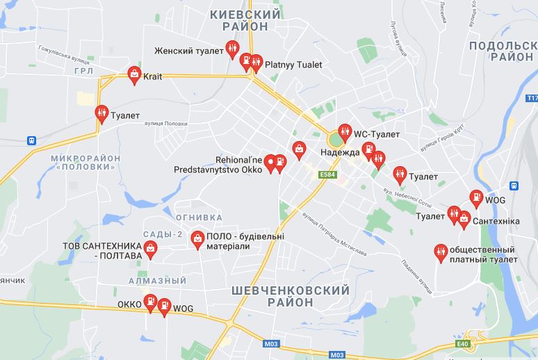 Туалеты на АЗС Полтавы