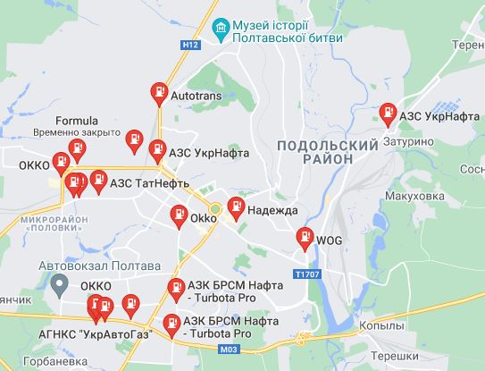 Туалеты на АЗС Полтавы