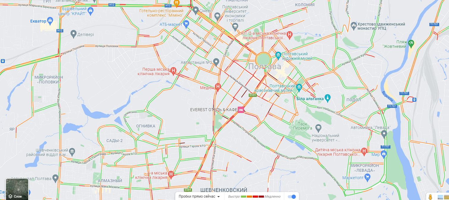 Пробки в Полтаве 21.12.2021