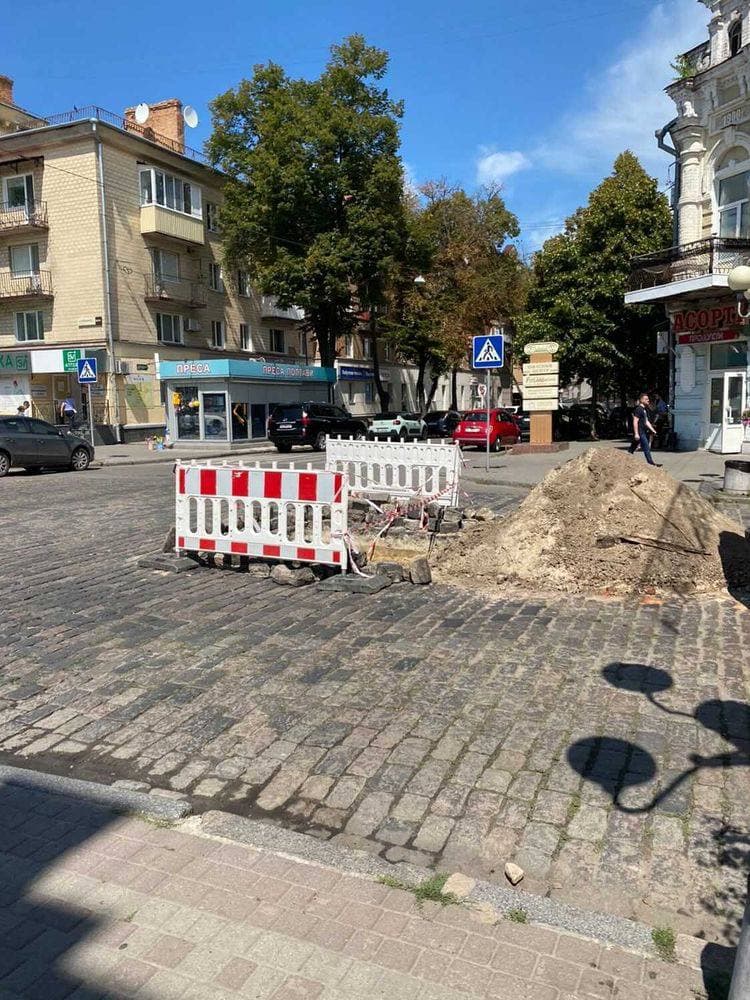 На пешеходной части Соборности устанавливают ограждения. Фото: https://t.me/v_plt