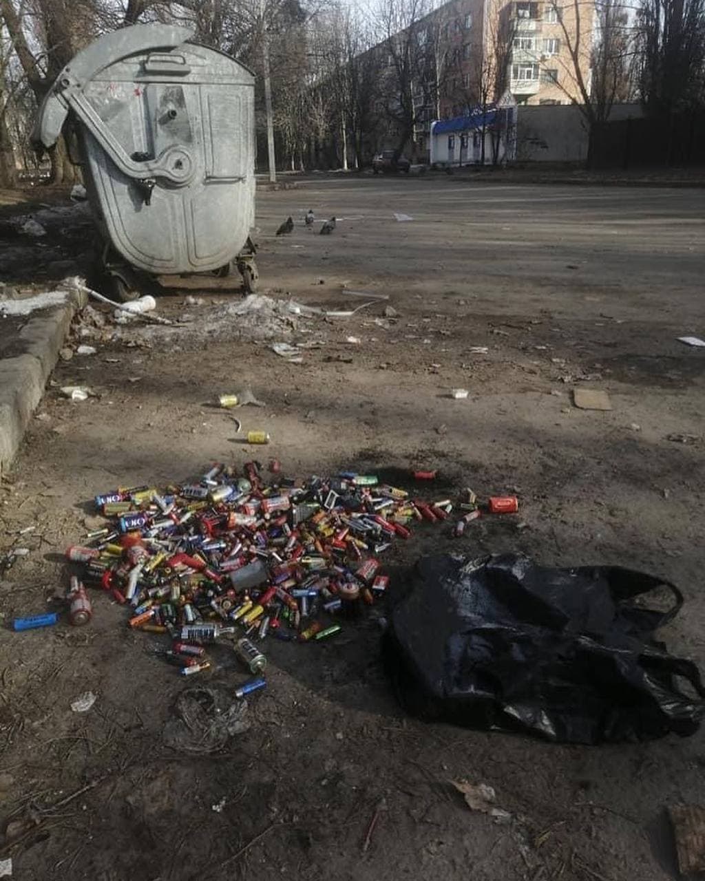 Около школы бросили десятки батареек. Фото: Сергей Антоненко