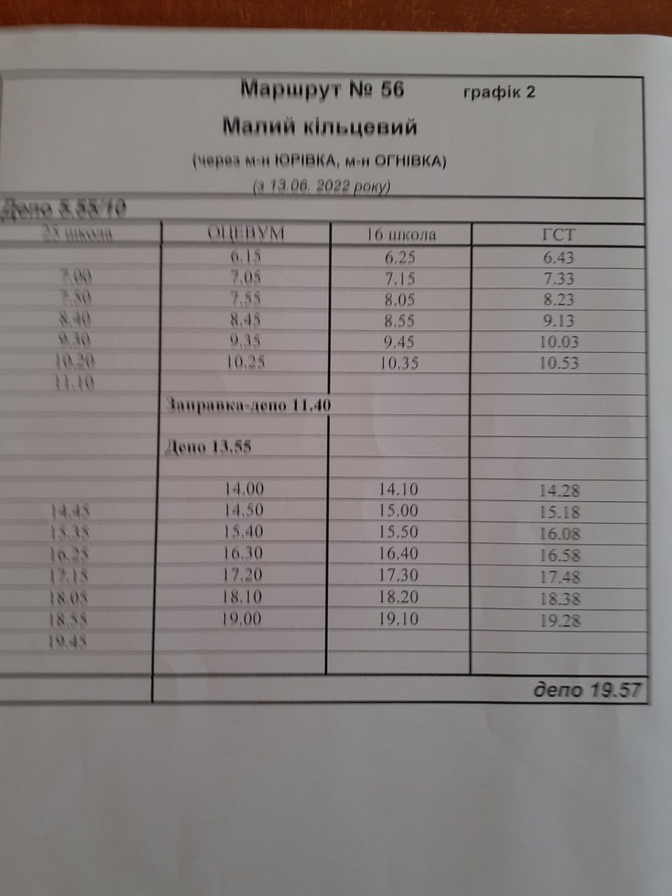 Розклад надано службою 1580