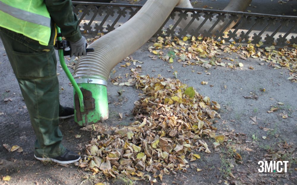 В Полтаве начали убирать листья в парках с помощью садового пылесоса