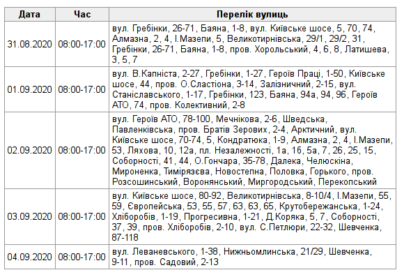 График отключения света