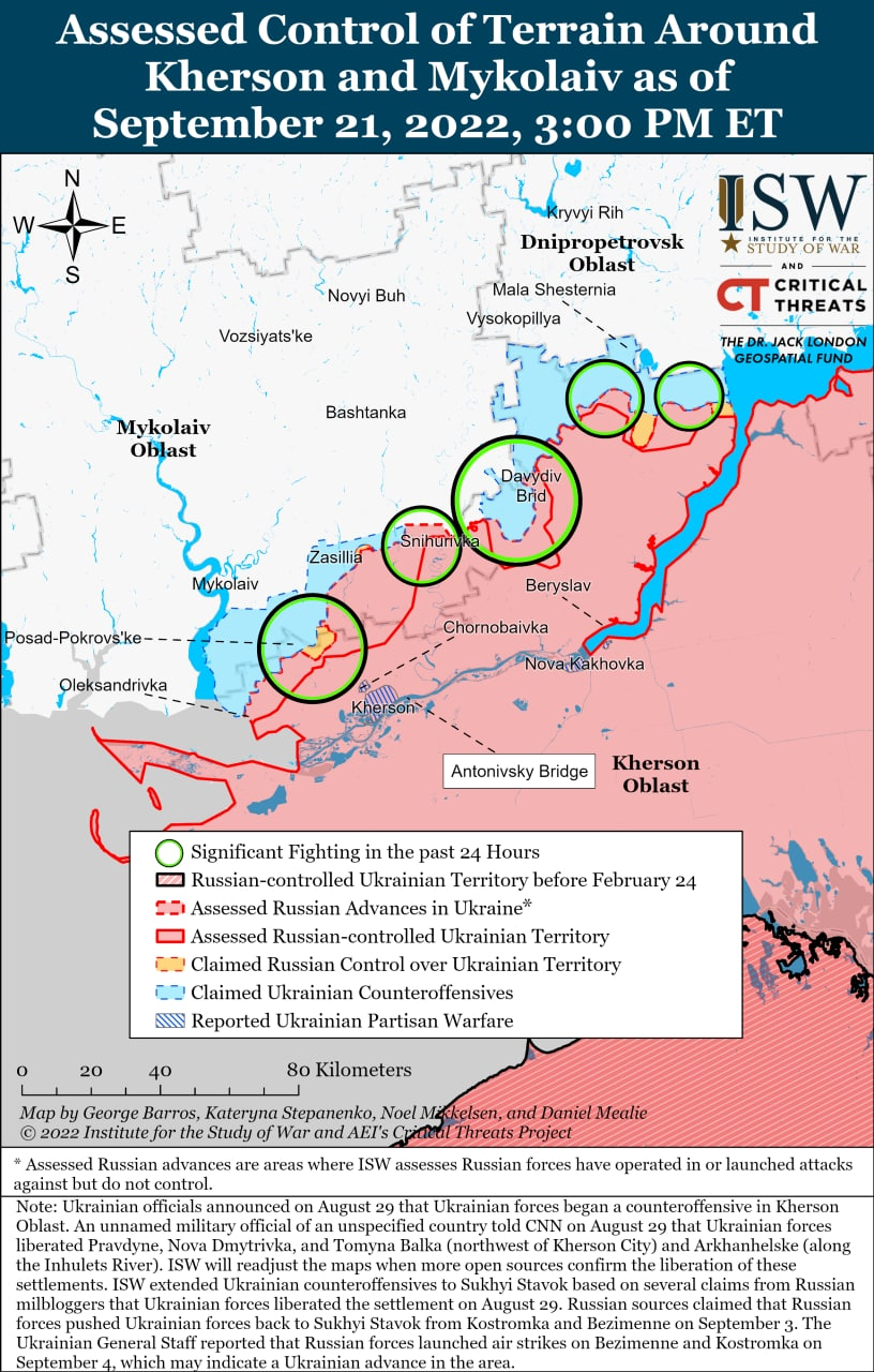 Карта бойових дій в Україні 22 вересня.
